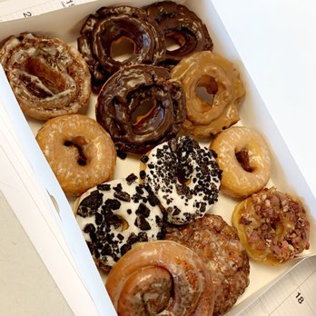 A box of one dozen assorted donuts
